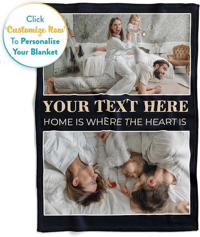 Personalized Photo & Text Blanket, Custom Picture Fleece Throw (2-Pic) | Printed in USA, ships next day, add 1-9 photos & custom text, fleece or sherpa, family keepsake gift, cozy home decor