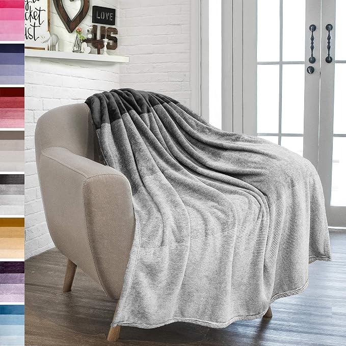 PAVILIA Gray Ombre Fleece Throw Blanket for Couch Sofa Bed, 60x80 Twin | Gradient, Soft Plush Flannel Fleece, Lightweight Accent Blanket, Warm All Season, Machine Washable, Cozy Decor Gift
