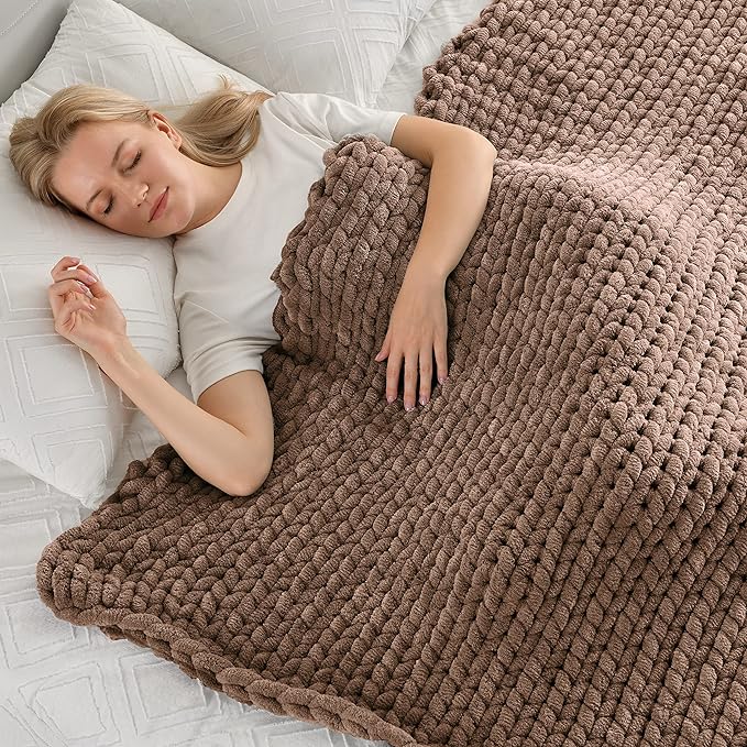 Maetoow Tighter Version Chenille Chunky Knit Blanket Throw,40×50,Brown