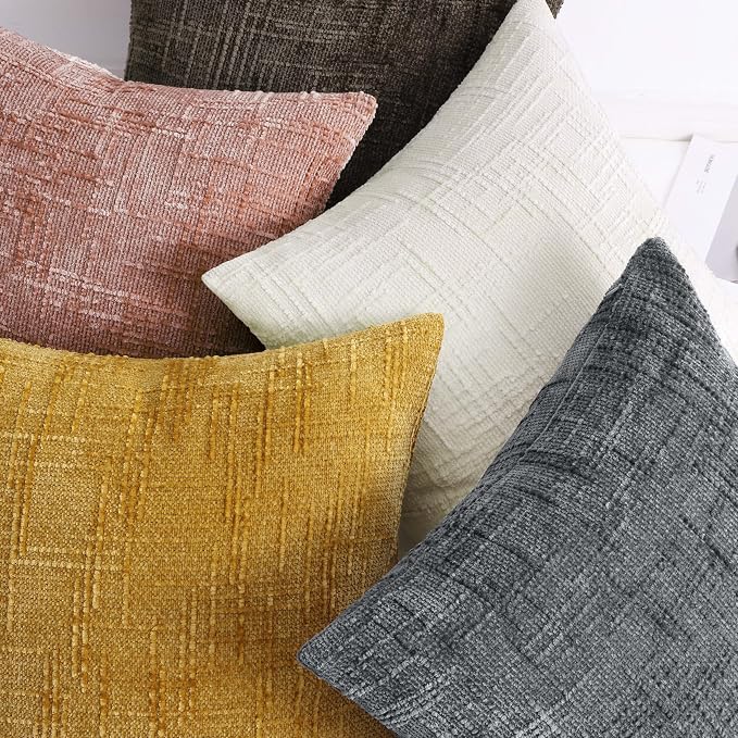 decorUhome Textured Chenille Throw Pillow Covers 16x16 Set of 2 Pink | Fall Modern Farmhouse Soft Cozy Slubby Couch Pillow Cases Boho Decorative Pillow Cases for Bed Sofa Living Room Home Decor