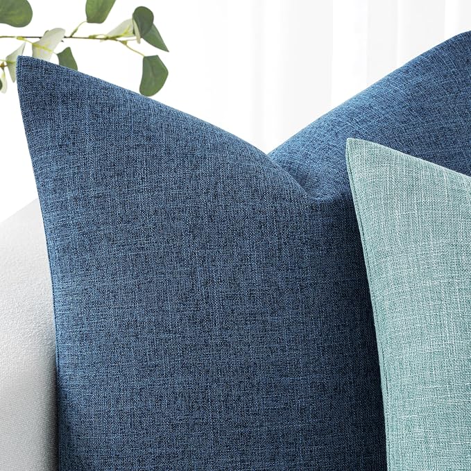 MIULEE Pack of 2 Decorative Linen Burlap Coastal Pillow Covers Farmhouse Accent Pillowcases for Sofa Car Couch Bedroom Living Room Decor 18x18 Inch Blue
