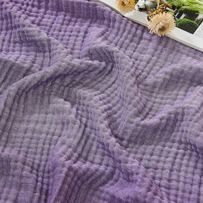 EMME Cotton Muslin Twin XL Blanket Breathable Gauze Soft Lightweight Adults Gifts for Women (Heather Purple, 66"x90")