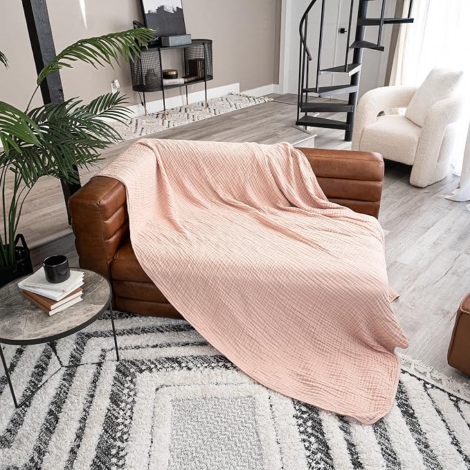Comfy Cubs Adult Muslin Blanket 90x66” Twin Swaddle Blankets, Blush | 6 Layer Soft, Breathable & Lightweight Muslin Adult Blanket - Machine Washable & Designed in the US Bedding for All Seasons