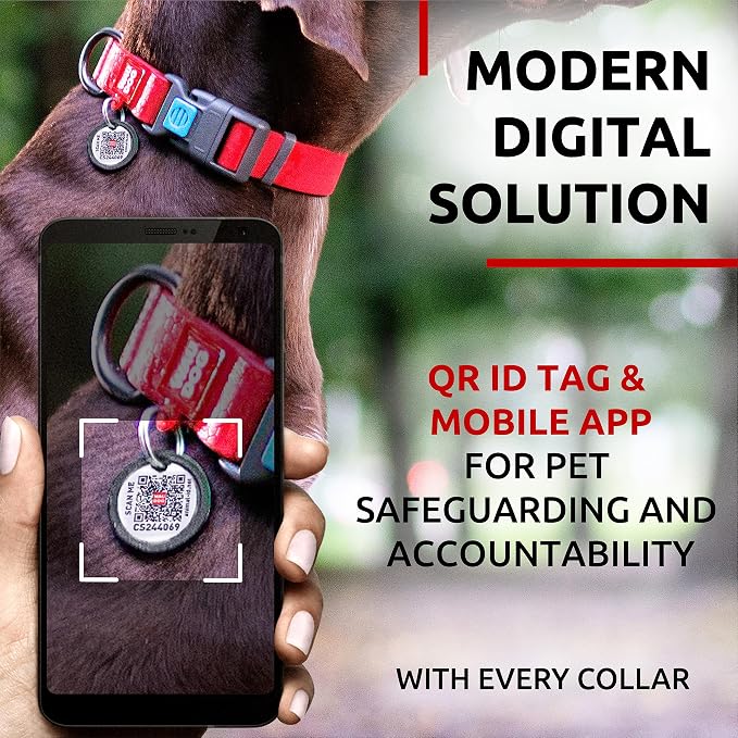 WAUDOG Waterproof Dog Collar Airtag Holder QR Tag Small Medium Large Dogs | Water and Dirt Resistant, Quick Dry QR Pet Tag Adjustable Durable Comfort for Male and Female Dogs Outdoor Walking Training