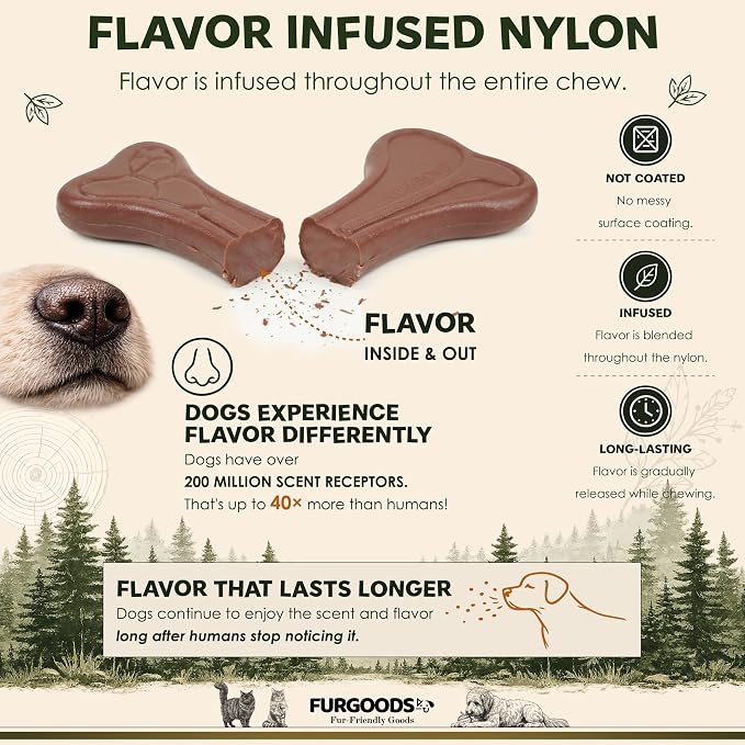 FURBONE Forest Feast Beef Flavored Nylon Dog Chew Bone, Small Medium Breeds