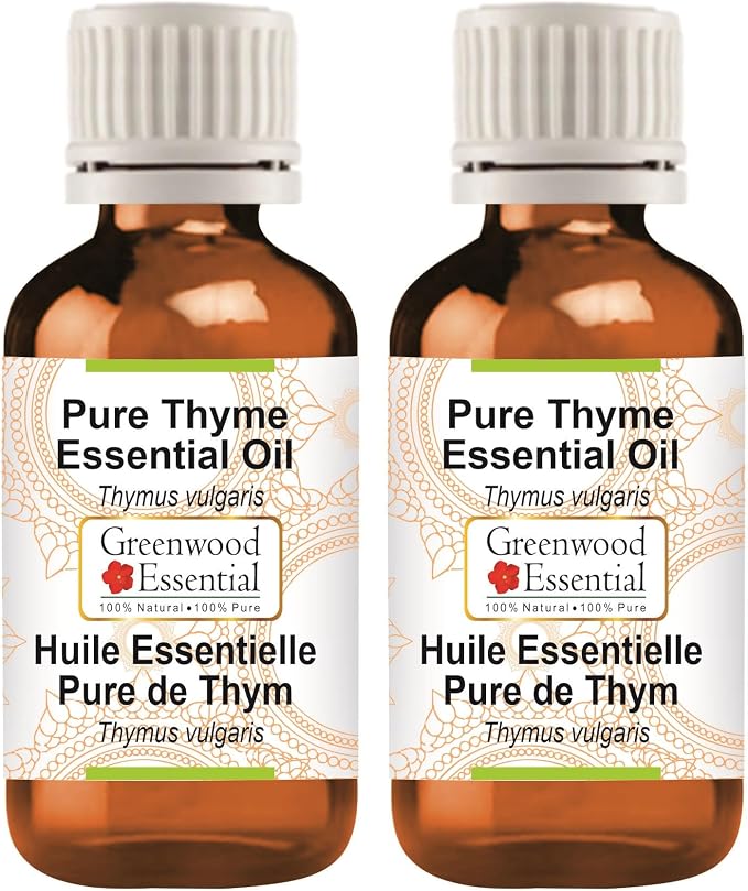Greenwood Essential Thyme Essential Oil (Thymus vulgaris) Steam Distilled (Pack of Two) 100ml X 2 (6.76 oz)
