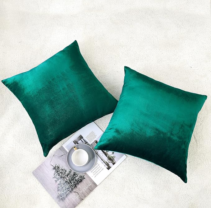 NiNi ALL Teal Velvet Throw Pillow Covers 20x20 Pack of 2 Decorative Couch | Soft Solid Boho Cushion Squar Pillow Cases for Chair Sofa Bedroom Farmhouse Living room Modern Luxury Home Decor Christmas