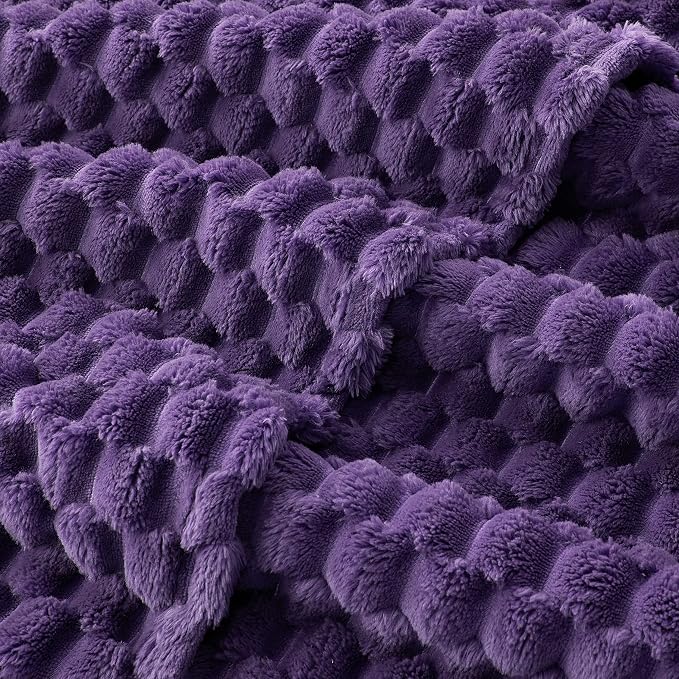 EXQ Home Fleece Blanket Twin Size for Couch or Bed - 3D Imitation Turtle Shell Jacquard Decorative Blankets - Cozy Soft Lightweight Fuzzy Flannel Blanket Suitable for All Seasons(60"×80",Purple)