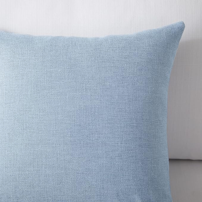 Meekio Set of 2 Sky Blue Throw Pillow Covers 22x22, Coastal Linen Blend Decorative Pillow Covers for Couch Sofa Bed, Beach House Farmhouse Decor