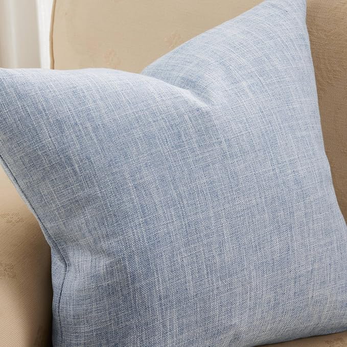 Rustic Linen Lumbar Pillow Covers Set of 2, Blue 12x20in | Textured Pillow Case, Rustic Cotton Linen Fabric, Modern Farmhouse Cushion Covers for Sofa Bed Living Room Home Decor