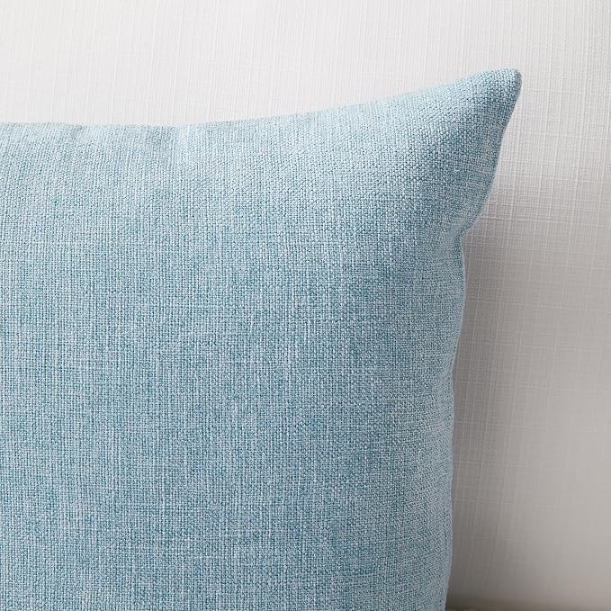 Meekio Set of 2 Light Blue Throw Pillow Covers 20x20, Coastal Linen Blend Decorative Pillow Covers for Couch Sofa Bed, Beach House Home Decor