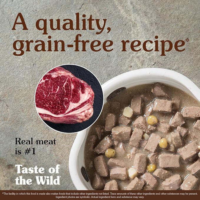 Taste of the Wild High Prairie Wet Food, Bison in Gravy, 13.2oz, Case of 12 | Puppy & Adult Dogs | Grain Free Recipe* | Real Bison, Lamb & Venison in Gravy | Complete & Balanced to Satisfy Finicky Dogs
