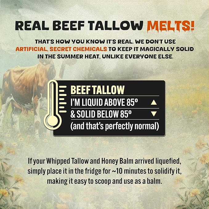 Whipped Beef Tallow and Honey Balm - Moisturizer for Skin, Face, Lips, Body - Natural, Unscented, Non-Toxic Skincare with Manuka Honey - Citrus scented
