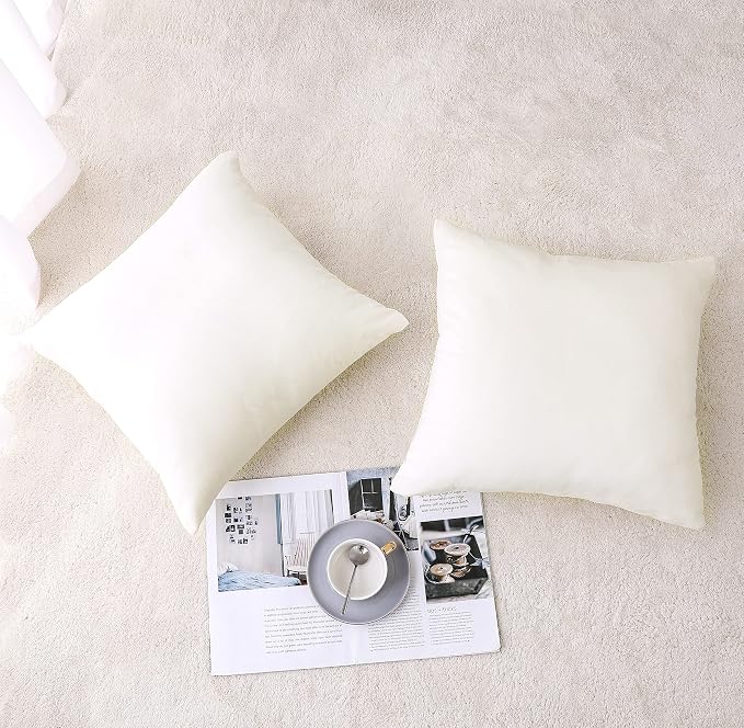 NiNi ALL Cream White Velvet Throw Pillow Covers 26x26 Pack of 2 Decorative | Soft Solid Boho Cushion Squar Pillow Cases for Chair Sofa Bedroom Farmhouse Living room Modern Luxury Home Decor Christmas