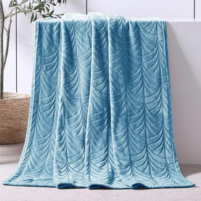 Whale Flotilla Soft Flannel Fleece Throw Blanket for Couch, Stone Blue | Cozy Lightweight Breathable Velvet Sofa Throws, Plush Fluffy Vintage Pattern Decorative Blanket for Bed, All Season, 50"x60"