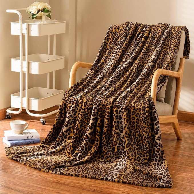 Excervent Leopard Print Throw Blanket for Bed, 50x70 inches, Brown | 300 GSM Lightweight Fleece Cheetah Throw Blanket for Couch Sofa Bed, Super Soft Cozy Warm Blankets, Suitable for All Seasons