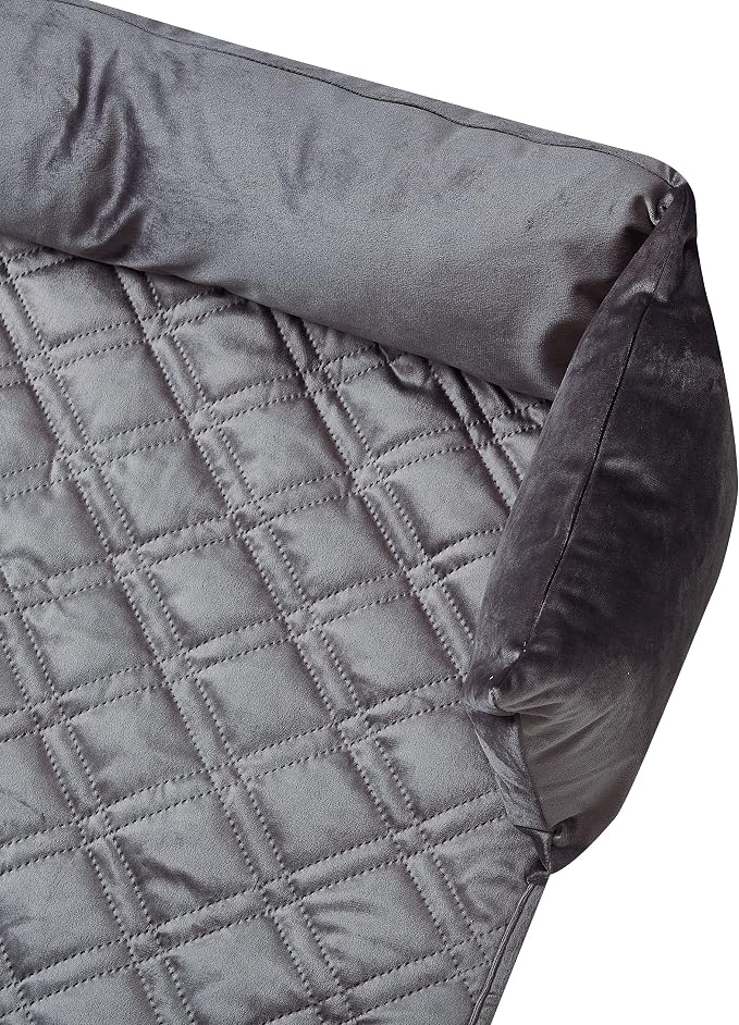 Brilliant Sunshine Grey Velvet Dog Sofa Slipcover, Extra Large | Calming Pet Couch Bed with Removable & Washable Cover, Funiture Protector & Bed Mat for Dogs, Pets, Cats, 54"×32"×8"
