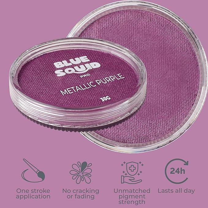 Blue Squid Face Paint Water Based Single Cake Professional Face Paint & Body Paint - Water Activated, Kids Adults Face Painting for Costume, Halloween Makeup, Cosplay - Metallic Purple Face Paint 30g