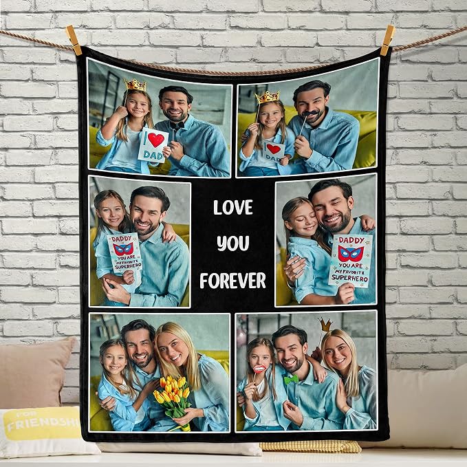 Personalized Dad Blanket Gifts, Custom Blankets with Photos Text | Customized Photo Blanket, Personalized Fathers Day Christmas Birthday Gifts for Husband Dad from Daughter Son Wife