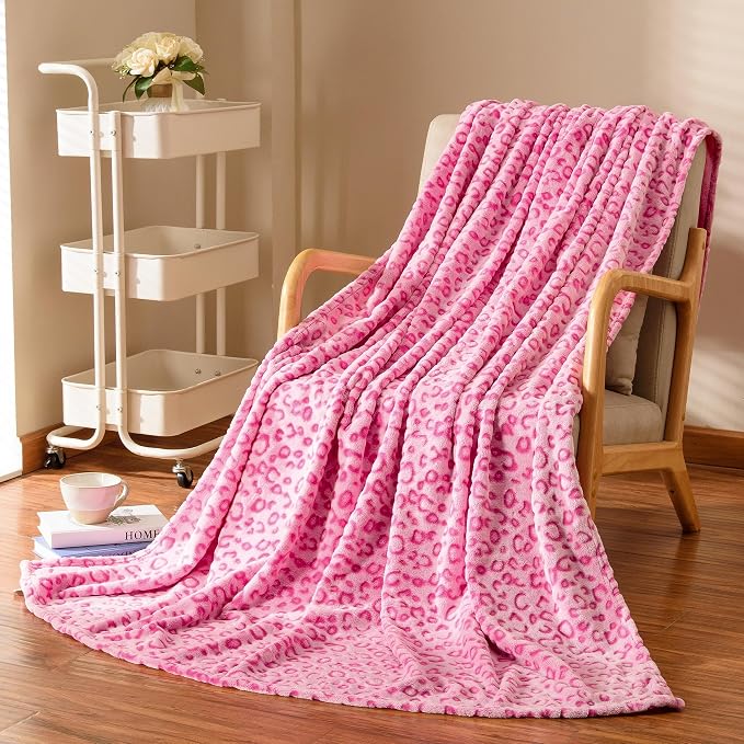 Excervent 3D Leopard Print Throw Blanket for Bed, 50x60 inches, Pink | 280 GSM Lightweight Fleece Cheetah Throw Blanket for Couch Sofa Bed, Super Soft Cozy Warm Blankets, Suitable for All Seasons