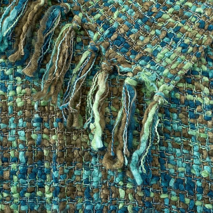 Multi-Color Cable Woven Throw Blanket for Couch - 50"X60" | Multicolored Boho Style,Super Soft Warm Cozy Chunky Blankets with Decorative Tassels for Bed and Sofa,Green