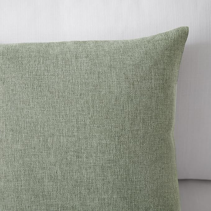 Meekio Set of 2 Dark Sage Throw Pillow Covers 16x16, Modern Farmhouse Linen Blend Decorative Pillow Covers for Couch Sofa Bed, Neutral Home Decor