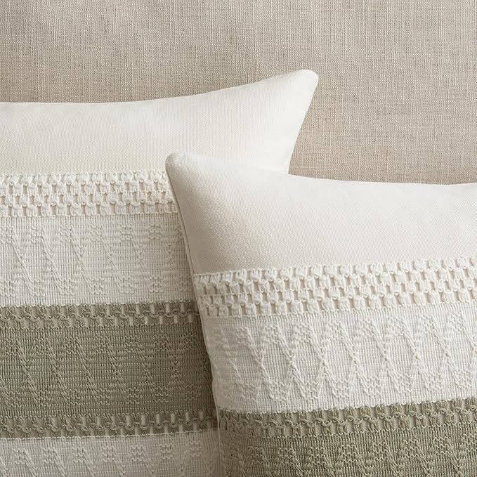 2 Pack Boho Lumbar Pillow Covers, Contrast Dark Sage 12x20in | Soft Breathable Cotton, Farmhouse Decorative Couch Pillow Cases, Cushion Covers for Sofa Bed Living Room Home Decor