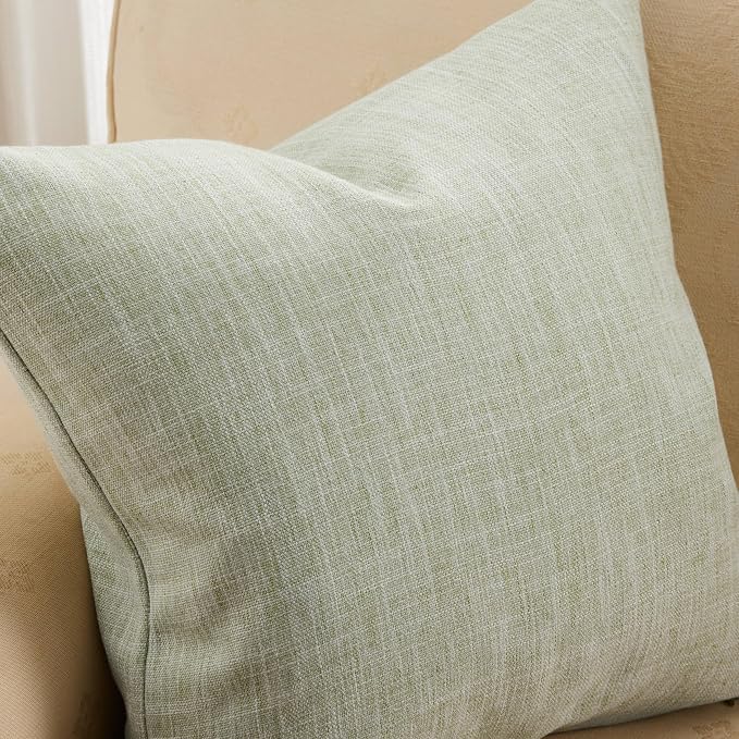 Rustic Linen Throw Pillow Covers Set of 2, Green 18x18in | Textured Pillow Case, Rustic Cotton Linen Fabric, Modern Farmhouse Cushion Covers for Sofa Bed Living Room Home Decor