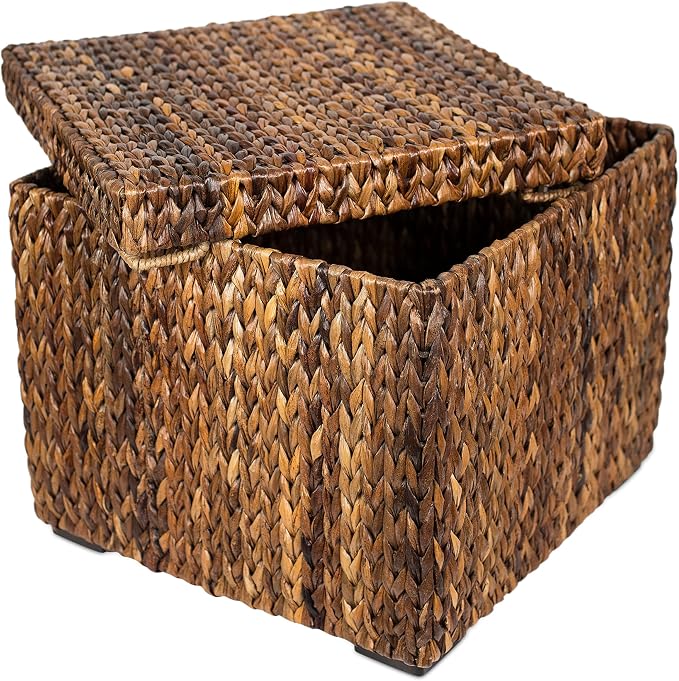 BIRDROCK HOME Woven Storage Cube - Abaca Seagrass Decorative Ottoman - Living Room Side Table - Store Blankets Pillows Magazines Books Remotes | Woven Basket with Lid, Removable Lid Doubles as Serving Tray, Footstool Ottoman with Storage for Living Roo...
