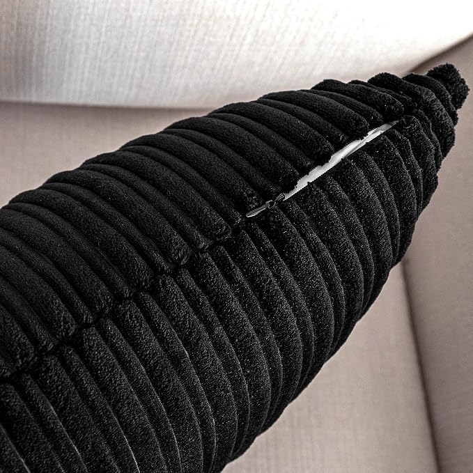 UGASA Super Soft Plush Corduroy Pillow Covers Solid Textured Large Throw Euro Pillow Sham Cushion Cover for Couch Floor, 2 Pcs, 18 x 18(45cm), Black
