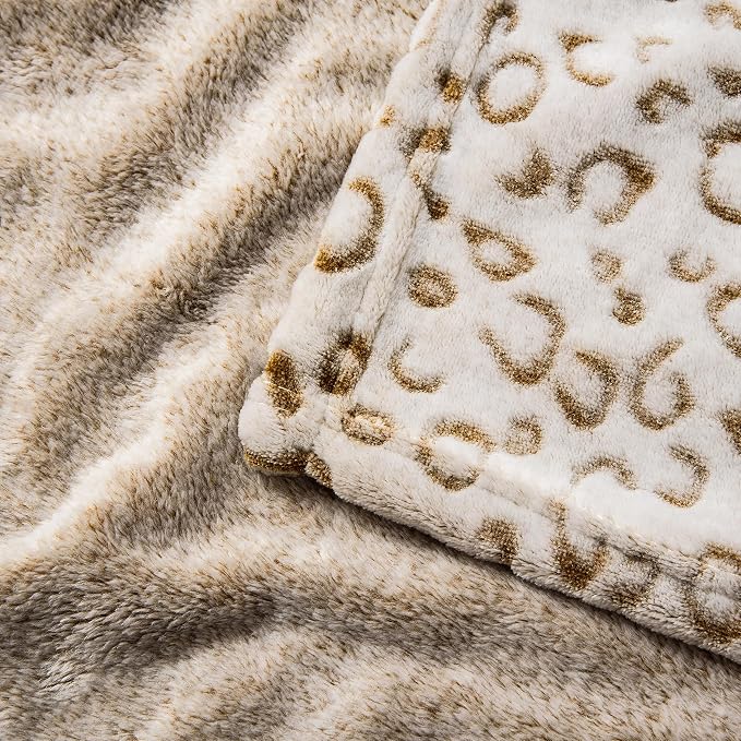 Excervent 3D Leopard Print Throw Blanket for Bed, 50x60 inches, Khaki | 280 GSM Lightweight Fleece Cheetah Throw Blanket for Couch Sofa Bed, Super Soft Cozy Warm Blankets, Suitable for All Seasons