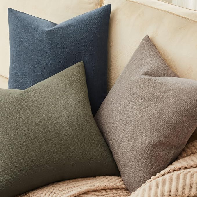Rustic Linen Throw Pillow Covers Set of 2, Navy 22x22in | Textured Pillow Case, Rustic Cotton Linen Fabric, Modern Farmhouse Cushion Covers for Sofa Bed Living Room Home Decor