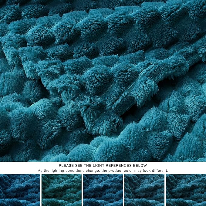 EXQ Home Soft Fleece Full Blanket – Cozy Lightweight 3D Imitation Turtle Shell Jacquard Blanket for Couch Bed – All-Season Warm Fuzzy Flannel Blanket for Women Mom Her Gifts(84"x90",Teal)