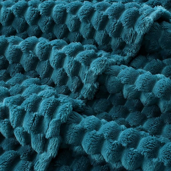 EXQ Home Soft Fleece Full Blanket – Cozy Lightweight 3D Imitation Turtle Shell Jacquard Blanket for Couch Bed – All-Season Warm Fuzzy Flannel Blanket for Women Mom Her Gifts(84"x90",Teal)