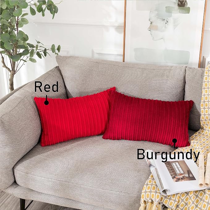 UGASA Christmas Decor Pillow Covers Velvet Striped Pillow Cover Lumbar Cushion Case for Lumbar, 1 Piece, 12x20-inch (30x50cm),Red