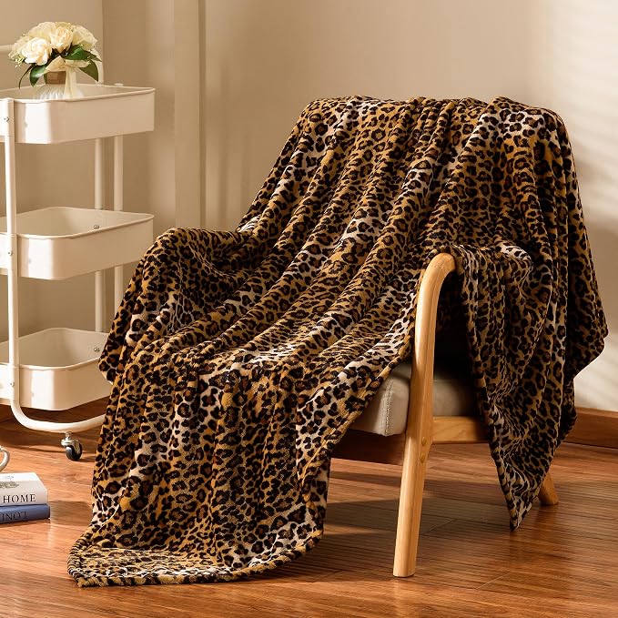 Excervent 3D Leopard Flannel Fleece Twin Blanket, 300 GSM Lightweight Cheetah Blanket for Couch Sofa Bed, Super Soft Cozy Warm Blankets, 60x80 inches, Brown | Big 300 GSM Lightweight Fleece Cheetah Throw Blanket for Couch Sofa Bed, Super Soft Cozy Blan...