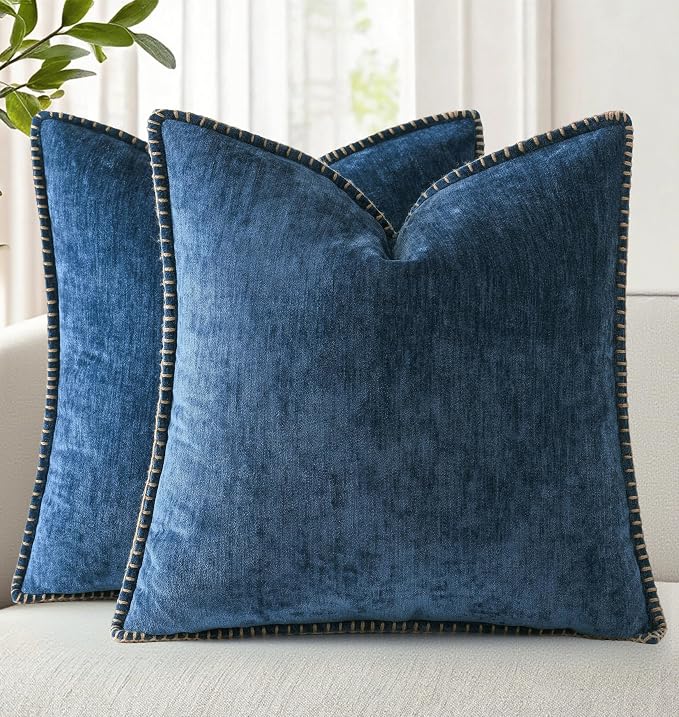 decorUhome Soft Chenille Throw Pillow Covers 18x18 Set of 2 Poseidon | Fall Textured Decorative Throw Pillow Cases Stitched Edge Modern Farmhouse Luxury Boho Velvet for Couch Sofa Bed Home Decor