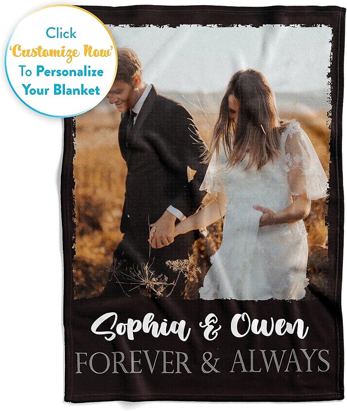 Personalized Photo & Text Blanket, Custom Picture Fleece Throw (1-Pic) | Printed in USA, ships next day, add 1-9 photos & custom text, fleece or sherpa, family keepsake gift, cozy home decor