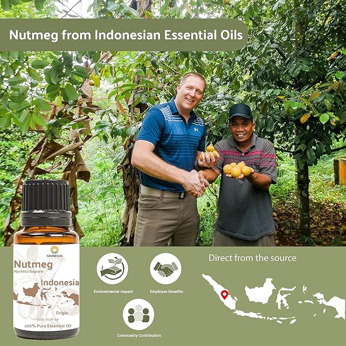 Nutmeg Essential Oil - Direct from Central Java, Indonesia - Pure Essential Oils for Diffusers, Muscle Relief and Aromatherapy | Premium Therapeutic Grade (22lbs)