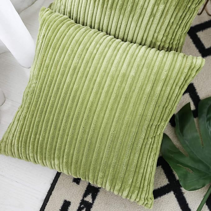 UGASA Decor Soft Solid Velvet Toss Throw Pillow Cover Fashion Striped Decorative Pillow Case Handmade Cushion Cover for Couch, 20x20 inches, 1 Piece, Green