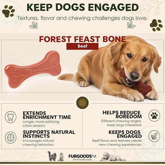 FURBONE Forest Feast Beef Flavored Nylon Dog Chew Bone, Small Medium Breeds