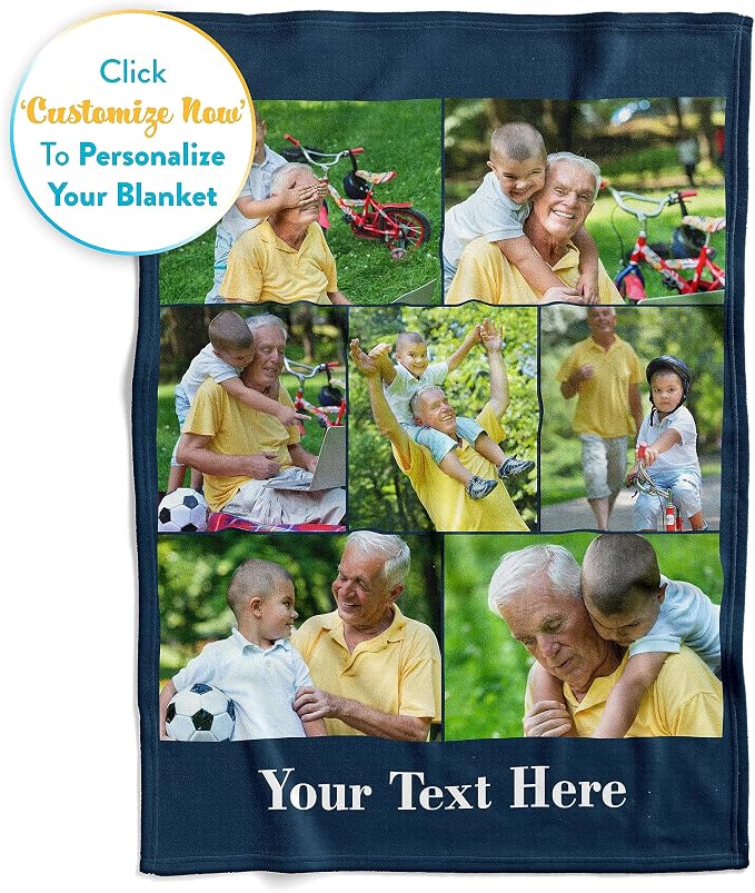 Personalized Photo & Text Blanket, Custom Picture Fleece Throw (7-Pic) | Printed in USA, ships next day, add 1-9 photos & custom text, fleece or sherpa, family keepsake gift, cozy home decor