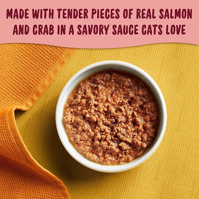 Meow Mix Tenders in Sauce, Wet Food with Real Salmon & Crab, 12 Cups