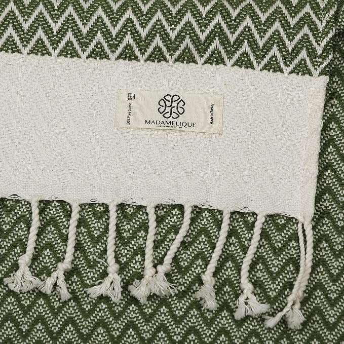 Madamelique Exclusive Hand Towels Set of 2-18 x 40 Inches - Decorative Bathroom Peshtemal Towel for Hand, Face, Hair, Yoga, Tea, Dishcloth, Kitchen and Bath - 100% Pure Cotton (Olive)