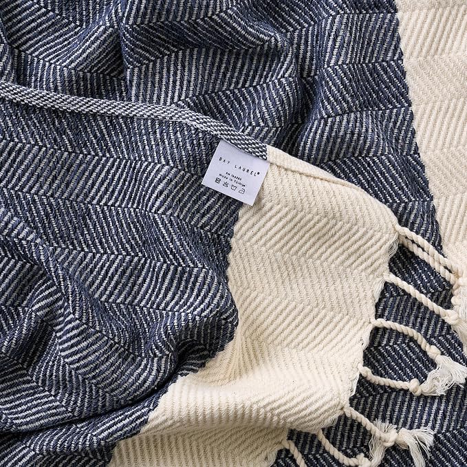 BAY LAUREL Turkish Hand Towel – Pack of 2 | Soft & Absorbent Decorative Towels for Bathroom, Hand, Face, Hair, Gym, Yoga, SPA, Kitchen & Tea | Boho Decor (Navy, Herringbone 16x40 Inches (Set of 2)