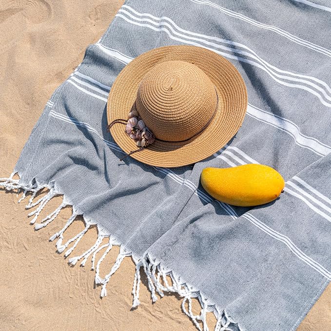 Aegero Turkish Beach Towel, 36"x71" Quick Dry Sand Free Oversized Bath Pool Swim Towel, Lightweight Travel Turkish Towels Vacation Essentials, Blue