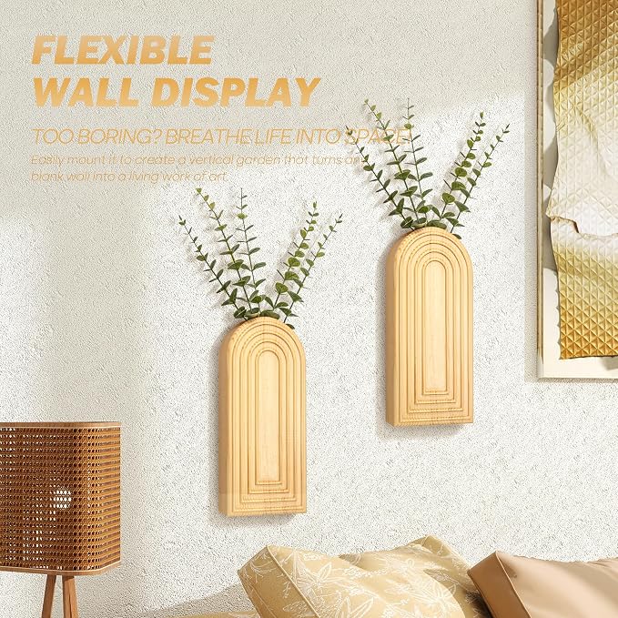 EOSAHR Wall Vase: Wall Planter for Boho Decor Accents, Original Wood | 2Pcs Kitchen Set, Pine Wood, Hanging Planter for Wall Decor, Wall Art for Living Room, Boho Decor, Suit to Hold Dried Plants