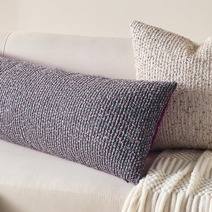 Allorry Soft Wool Decorative Throw Pillow Covers 14x36 Purple SY011E14 | Cozy Soft Touch,Neutral Textured Boho Cushion Covers for Modern Farmhouse Sofa Bedroom Living Room Decor