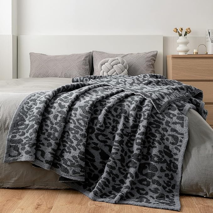 MH MYLUNE HOME Ultra Soft Leopard Throw Blanket, Charcoal Blue, 71"x78" | Reversible Cheetah Print Blanket, Comfy Fluffy Fuzzy Plush Blanket Throws for Couch Bed, Cozy Blankets for Women Gift