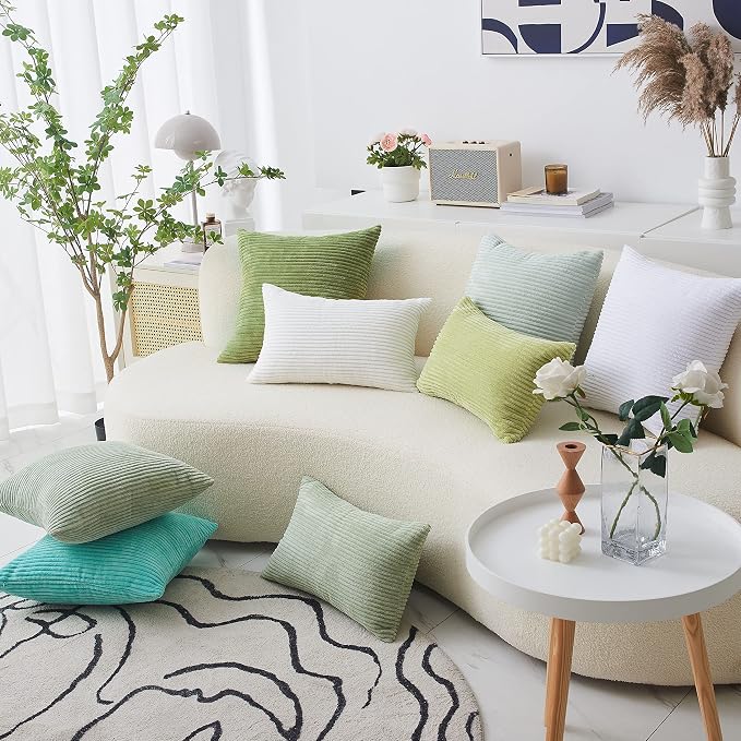 Home Brilliant 26x26 Throw Pillow Cover Green Summer Euro Shams Super Soft Striped Velvet Large Cushion Cover for Living Room Bedroom Decor, 26" x 26" (66cm), Mint